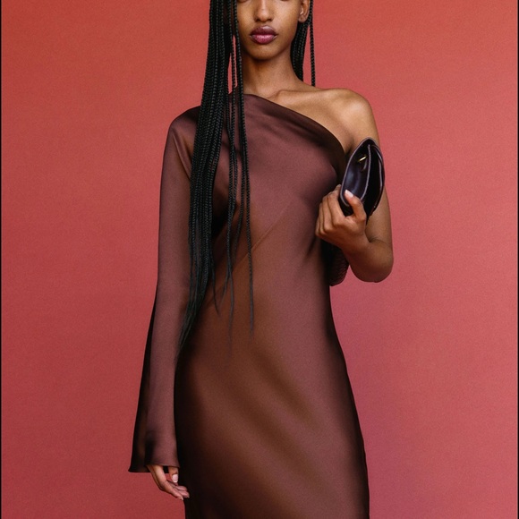 Reformation Omari Silk Dress in Mahogany - Size 2